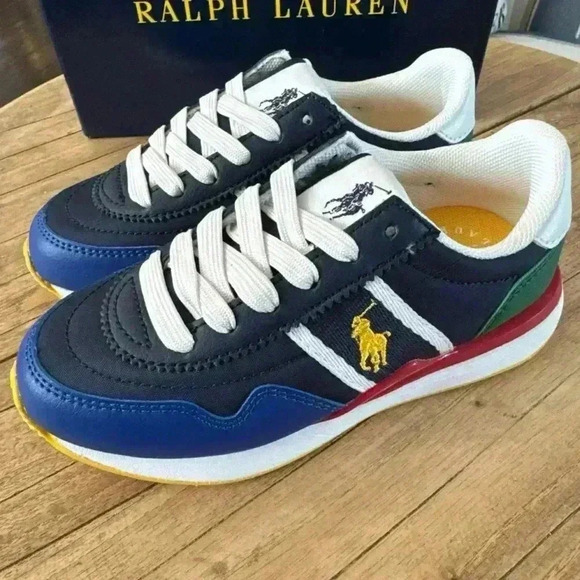 NWB Polo Ralph Lauren Kids Train 89 Sport Size 10.5c Red/Blue/Yellow/ Sneaker - Picture 5 of 9